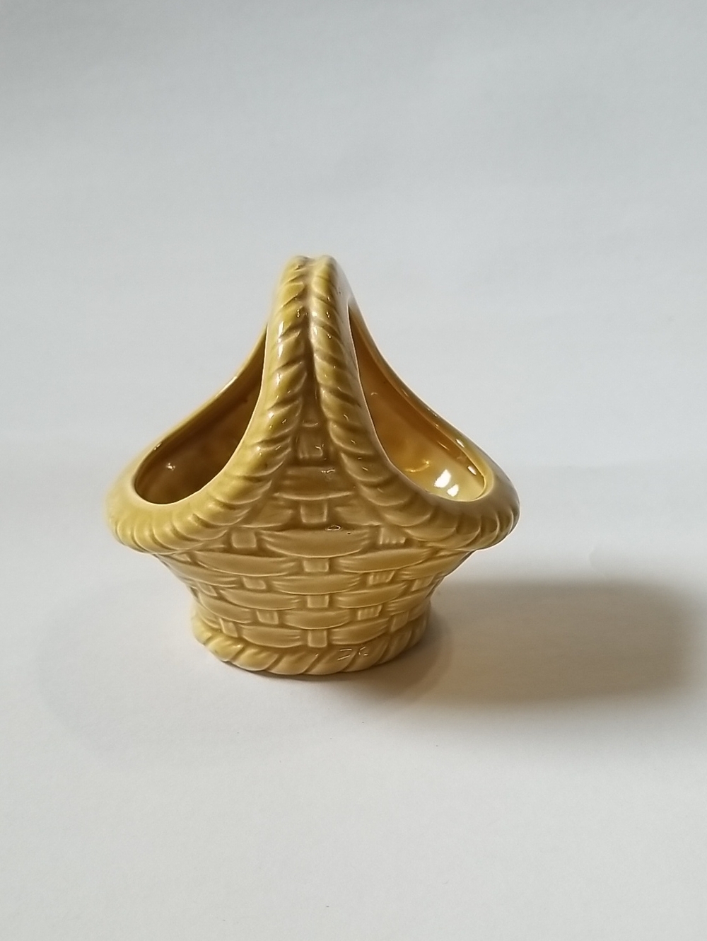 Ceramic Woven Posy Small Decorative Basket Japan Golden Honey Yellow Vintage